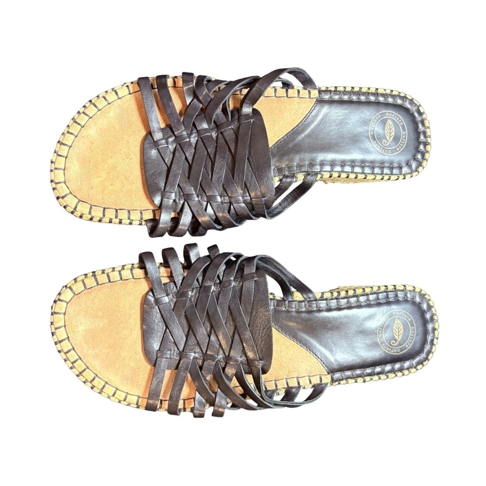 Nurture Black Woven Leather Espadrille Wedge Sandals Slides Womens Size 9